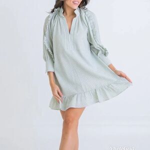 Revolve Karlie Green Mint Seersucker Stripe Ruffle Boho Dress